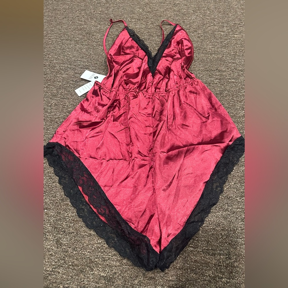 NWT Ladies Iefiel sex lingerie 1 pc shorts L jumper lace Elegant Red wine Fabric